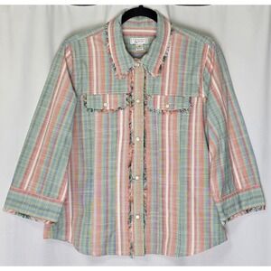 Y2K Christopher Banks Sz M Jacket Multi Striped Snap Up‎ 3/4 Sleeve Western Boho
